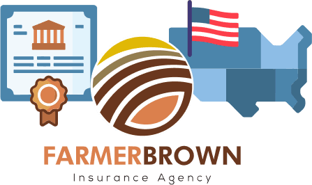 Farmer Brown insurance agency logo whit USA silhouette