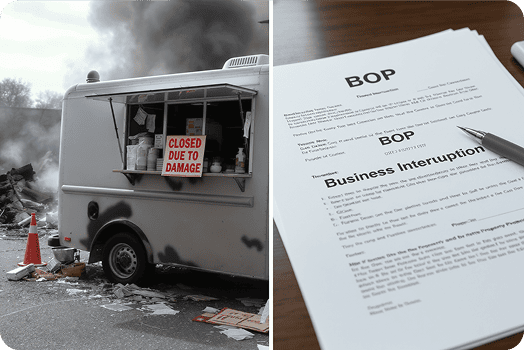 Food truck closed with a sign due to damage, illustrating the need for insurance coverage.