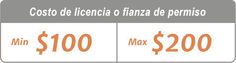 Costo de bono de licencia y permisos entre $100 y $200