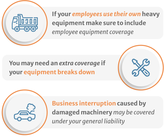 infographic of different excavator insurance coverages
