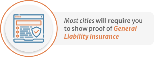 Inphografics of the most cities will require you to show proof of general liability insurance
