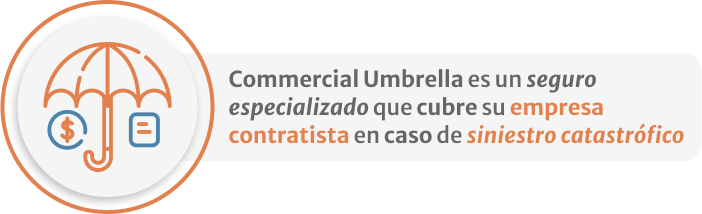 Infografico de Commercial Umbrella es un seguro especializado que cubre su empresa contratista en caso de siniestro catastrófico