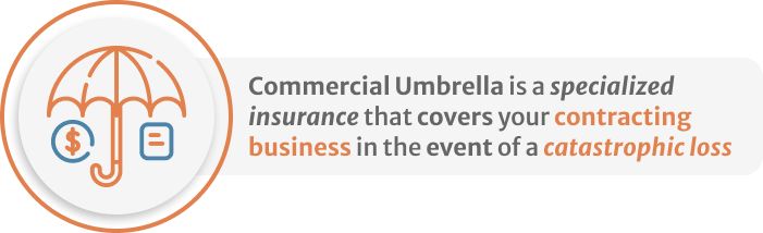 infographic of Commercial Umbrella is a specialized insurance that covers your contracting business in the event of a catastrophic loss