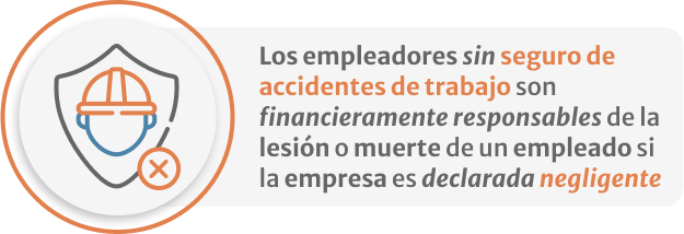 Infografia de Los empleadores sin seguro de accidentes de trabajo son financieramente responsables de la lesión o muerte de un empleado si la empresa es declarada negligente