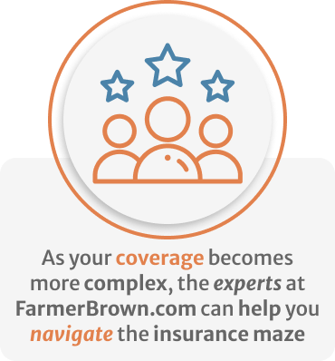Infographic of As your coverage becomes more complex, the experts at FarmerBrown.com can help you navigate the insurance maze
