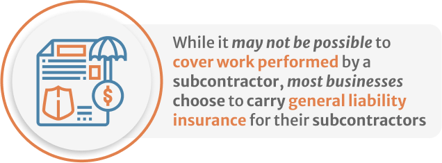 Infographic of While it may not be possible to cover work performed by a subcontractor, most businesses choose to carry general liability insurance for their subcontractors