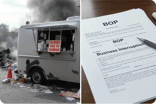 Food truck closed with a sign due to damage, illustrating the need for insurance coverage.
